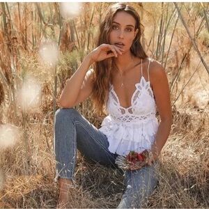 Free People White Lace Ruffle Top